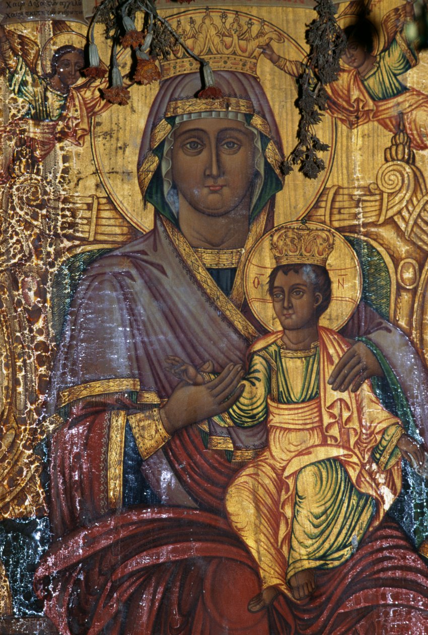 Madona s dítětem, pozlacený obraz, byzantský kostel Agios Georgios, Vathi, Kréta, Řecko (foto) od Unbekannt Unbekannt