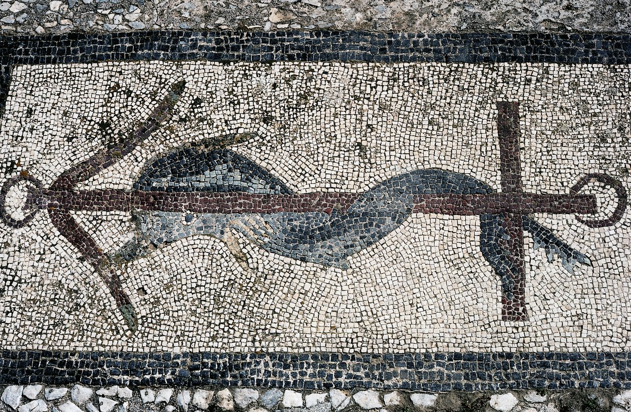 Mozaika zobrazující delfína a kotvu, ostrov Delos (Seznam světového dědictví UNESCO od Unbekannt Unbekannt