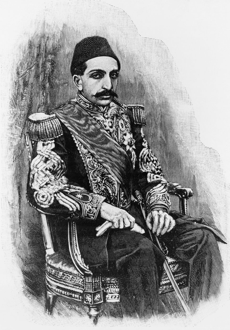 Portrét Abdula Hamida II (1842-1918), 34. sultána Osmanské říše v letech 1876 až 1909, rytina za fotografií od Unbekannt Unbekannt