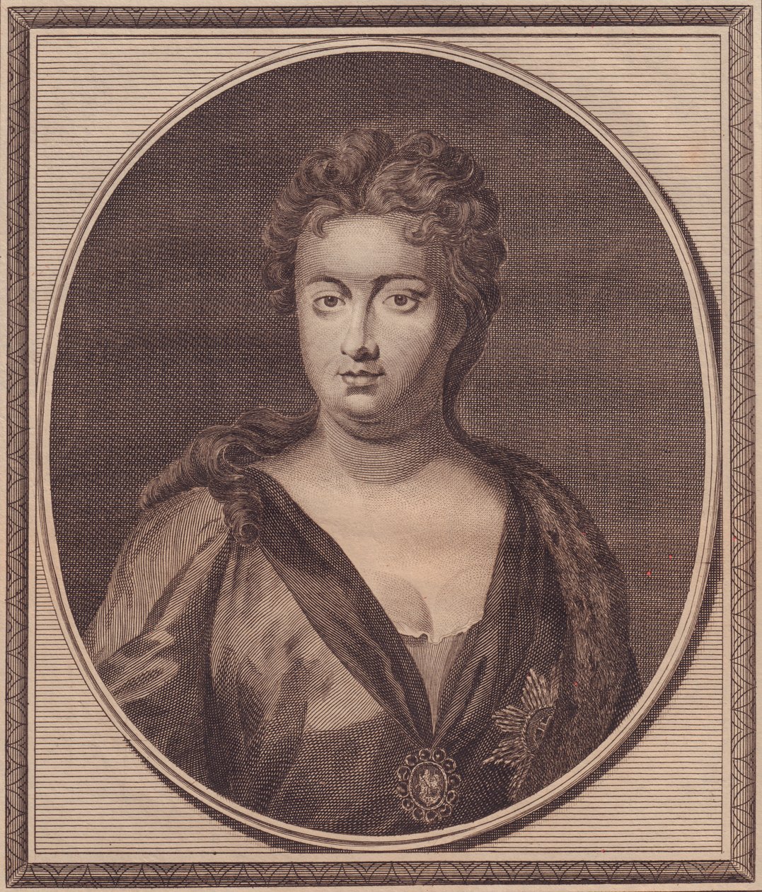 Portrét Anny Stuartové, královny Velké Británie (1665-1714), mědirytina od Johna Goldara (1729-1795) z obrazu G Knellera od Unbekannt Unbekannt