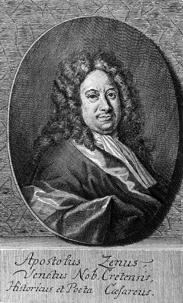 Portrét Apostola Zena (asi 1668-1750), italského básníka, libretisty, novináře a spisovatele, rytina od Unbekannt Unbekannt