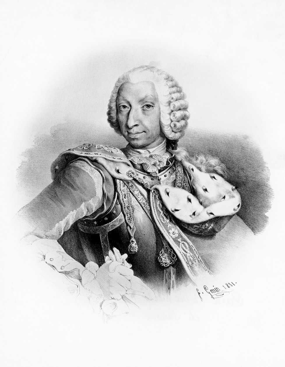 Portrét Karla Emmanuela III Savojského (1701-1773), krále Sardinie z roku 1730, rytina podle kresby Francesca Gonina (1808-1889) od Unbekannt Unbekannt