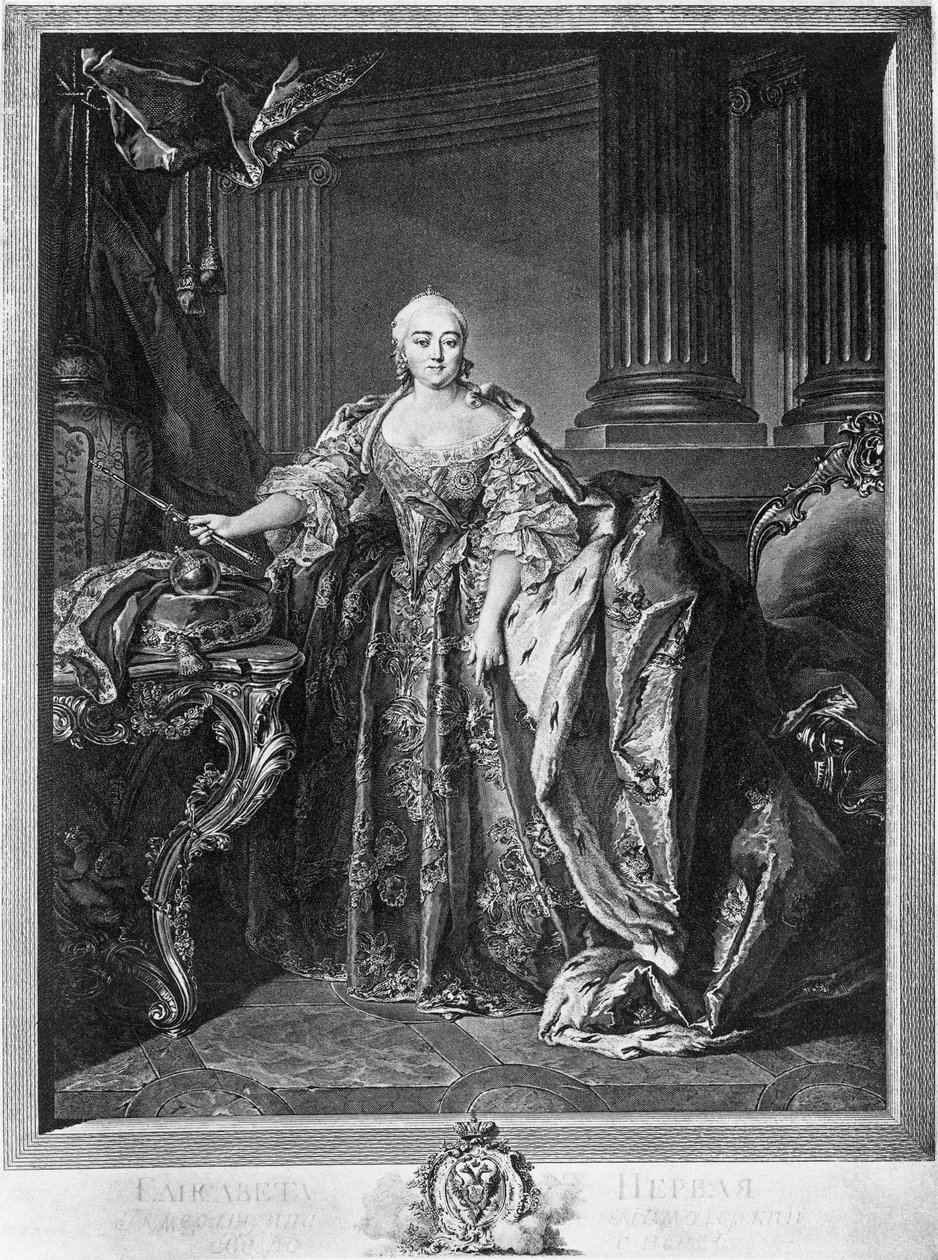 Portrét Elizabeth Petrovna (1709-1761), císařovny Ruska od roku 1741 až do své smrti, rytina od Unbekannt Unbekannt