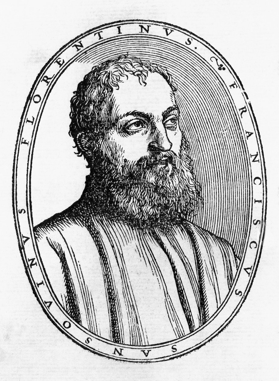 Portrét Francesca Tatti da Sansovino (1521-1586), italského literáta, dřevoryt z Del secretario di Francesco Sansouino libri quattro, vydal Francesco Rampazetto od Unbekannt Unbekannt