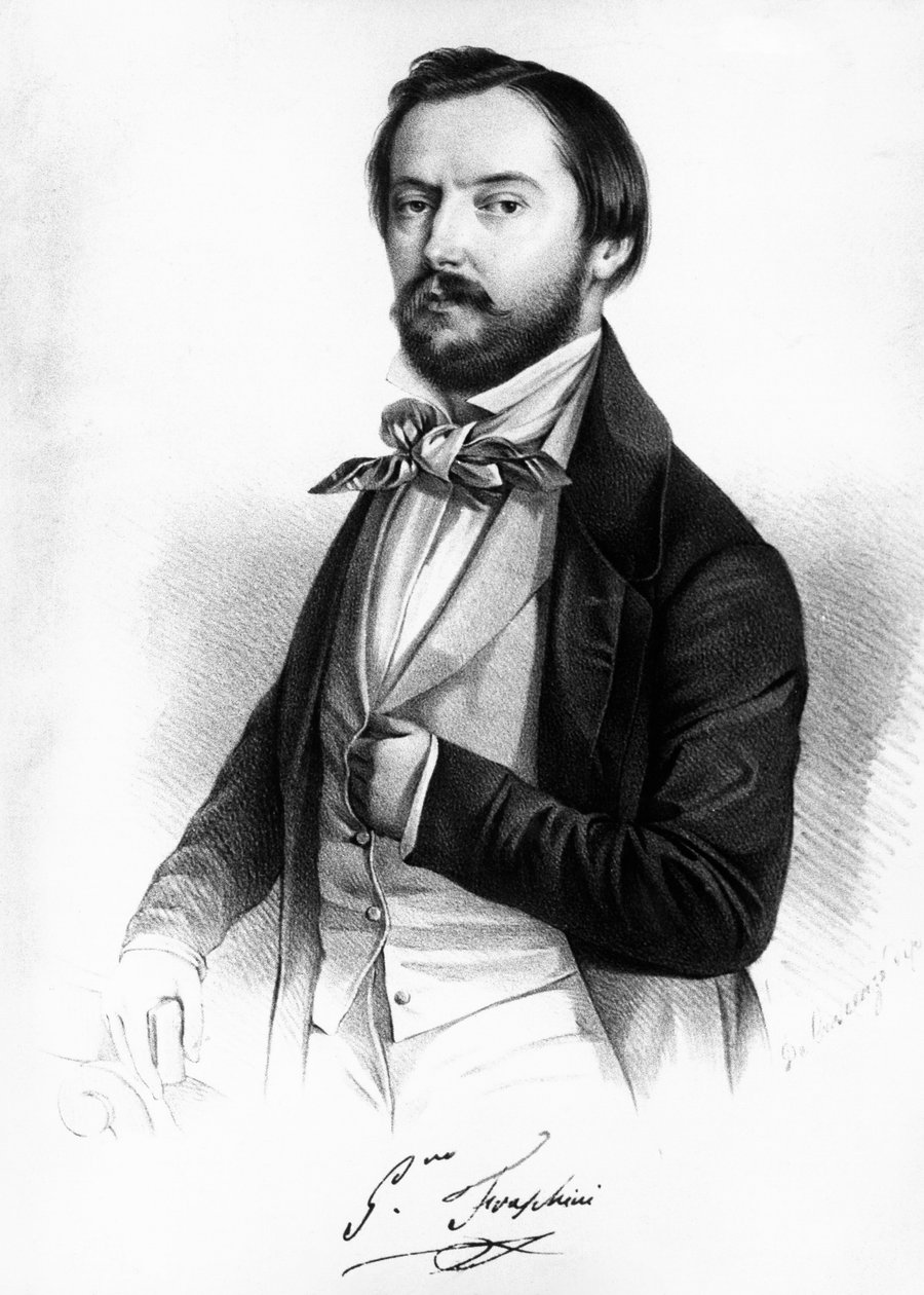 Portrét Gaetana Fraschiniho (1816-1887), italský tenor, rytina od Unbekannt Unbekannt