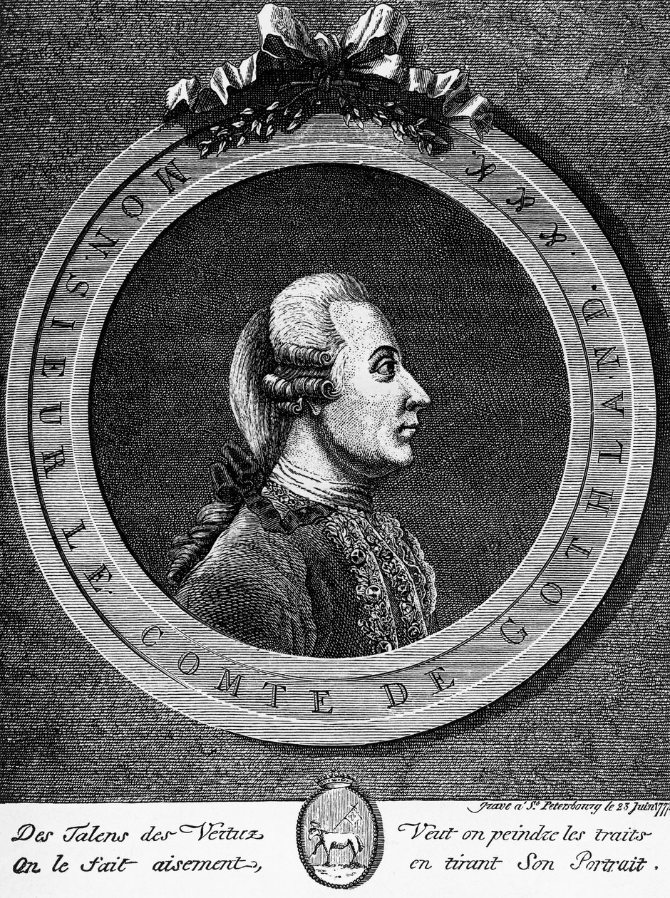 Portrét Gustava III. (1746-1792), švédského krále z roku 1771, rytina od Unbekannt Unbekannt
