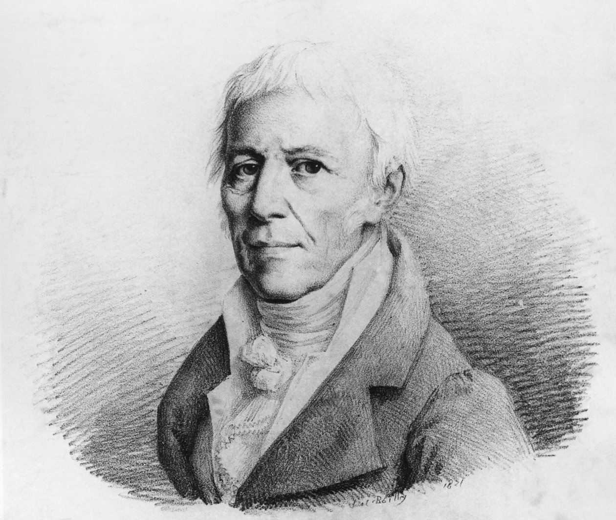 Portrét Jean-Baptiste Pierre Antoine de Monet, Chevalier de Lamarck (1744-1829), francouzský přírodovědec, zoolog, biolog, akademik a předchůdce Darwinovy evoluční teorie, rytina od Unbekannt Unbekannt