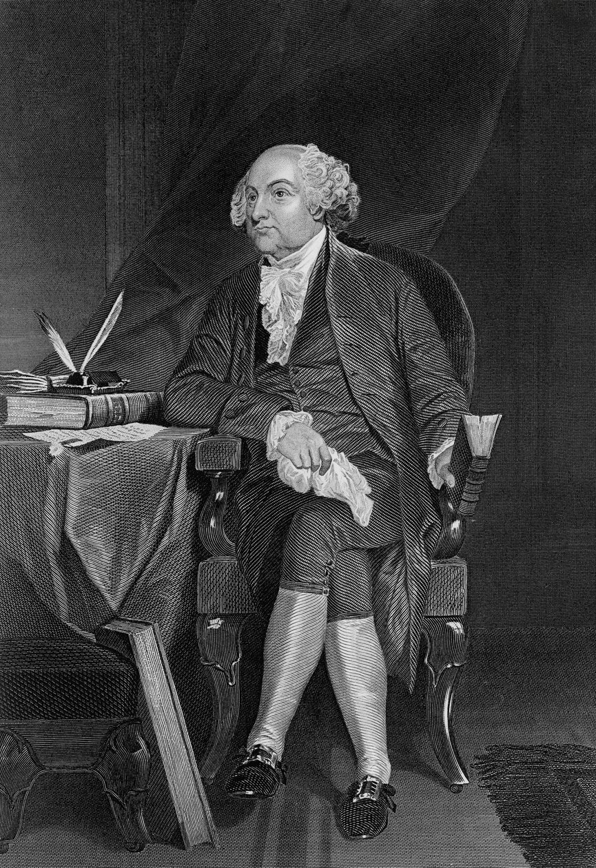 Portrét Johna Adamse (1735-1826), amerického politika, druhého prezidenta Spojených států v letech 1797 až 1801 a prvního viceprezidenta v letech 1789 až 1797, rytina od Unbekannt Unbekannt