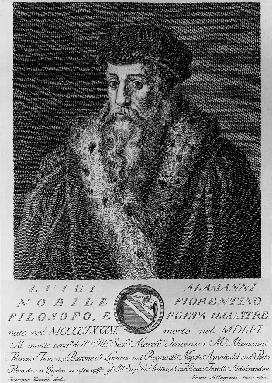 Portrét Luigiho Alamanniho (1495-1556), italského básníka, rytina Francesca Allegriniho (1729-po 1773) podle kresby Giuseppe Zocchi (narozen 1711 nebo 1717, zemřel 1767) od Unbekannt Unbekannt
