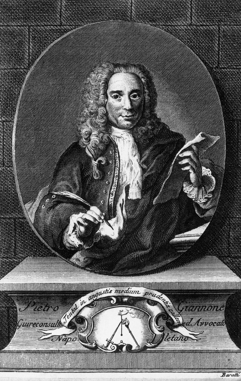 Portrét Pietra Giannonea (1676-1748), italského filozofa, historika a právníka, rytina Antonia Barattiho (1724-1787) z Civil History of the Neaple Kingdom od Pietro Giannone, publikoval Giambattista Pasquali od Unbekannt Unbekannt