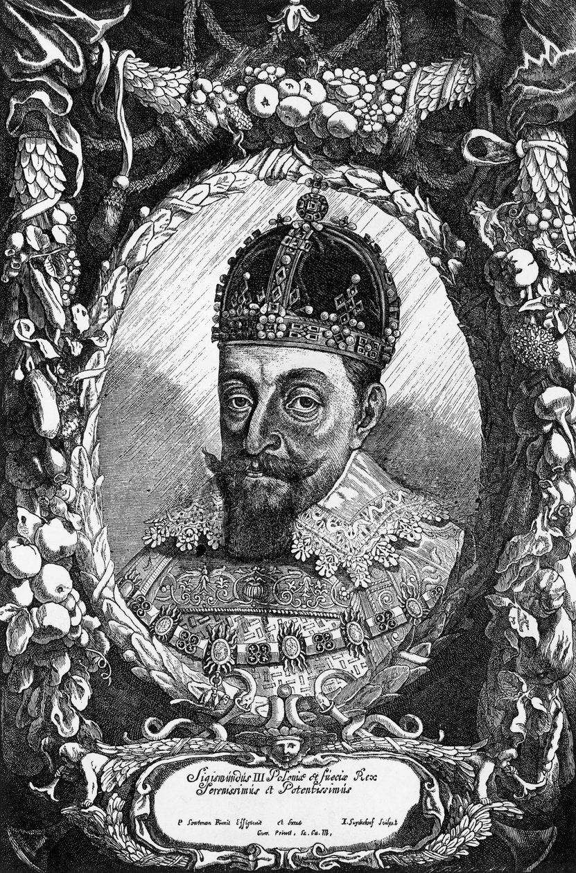 Portrét Sigismund III Vasa (1566-1632), král Polska od roku 1587 do roku 1632, král Švédska od roku 1592 do roku 1599, a velkovévoda Litvy, rytina od Unbekannt Unbekannt