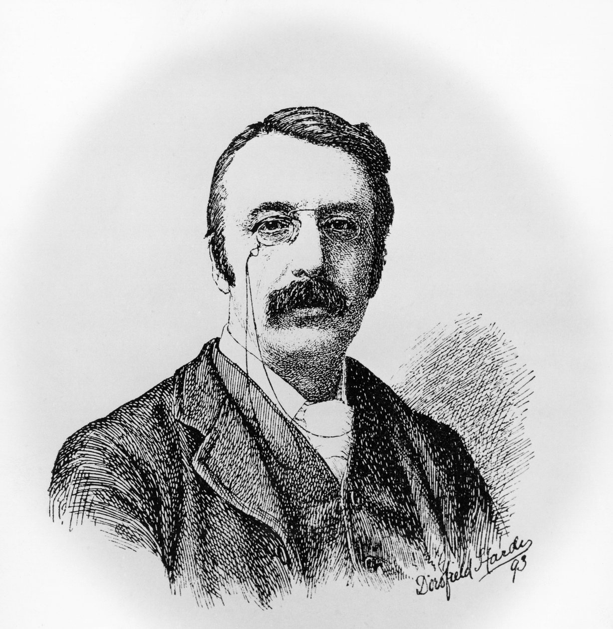 Portrét sira Charlese Villierse Stanforda (1852-1924), irského skladatele a dirigenta, rytina podle kresby Dorofield Hardy (1853-1937) od Unbekannt Unbekannt
