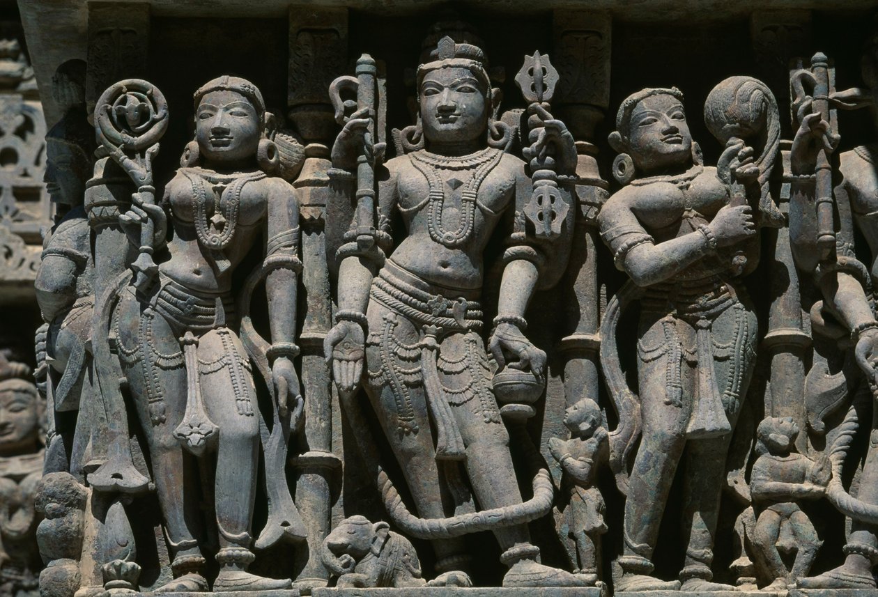 Reliéf zobrazující mužské a ženské postavy, chrám Adishvara, Vimalavasi Tuk, chrámový komplex na kopci Shatrunjaya, Palitana, Gujarat, Indie od Unbekannt Unbekannt