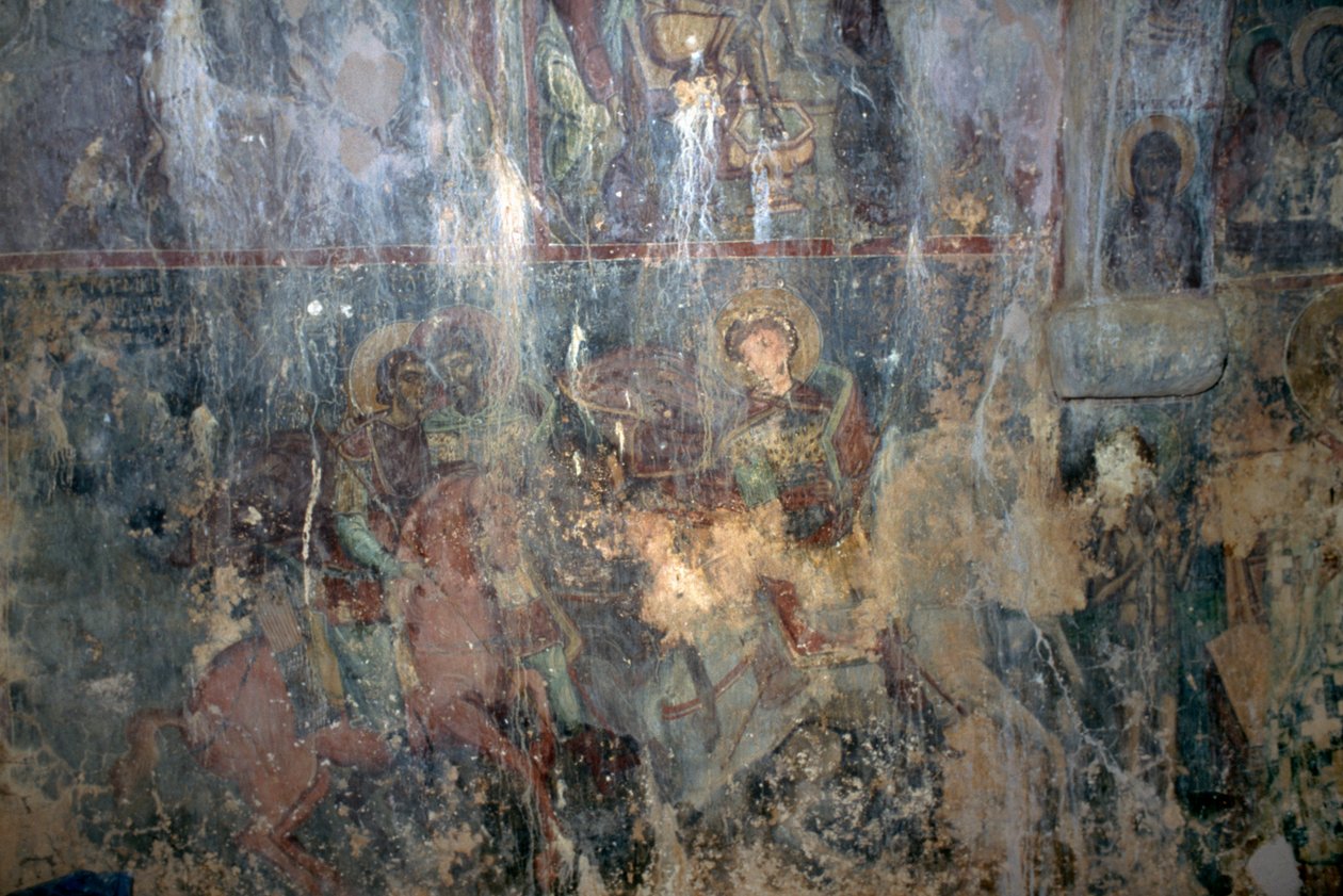 Svatí na koni, freska v byzantském kostele Agios Athanasios, Kefali, Kréta, Řecko (foto) od Unbekannt Unbekannt
