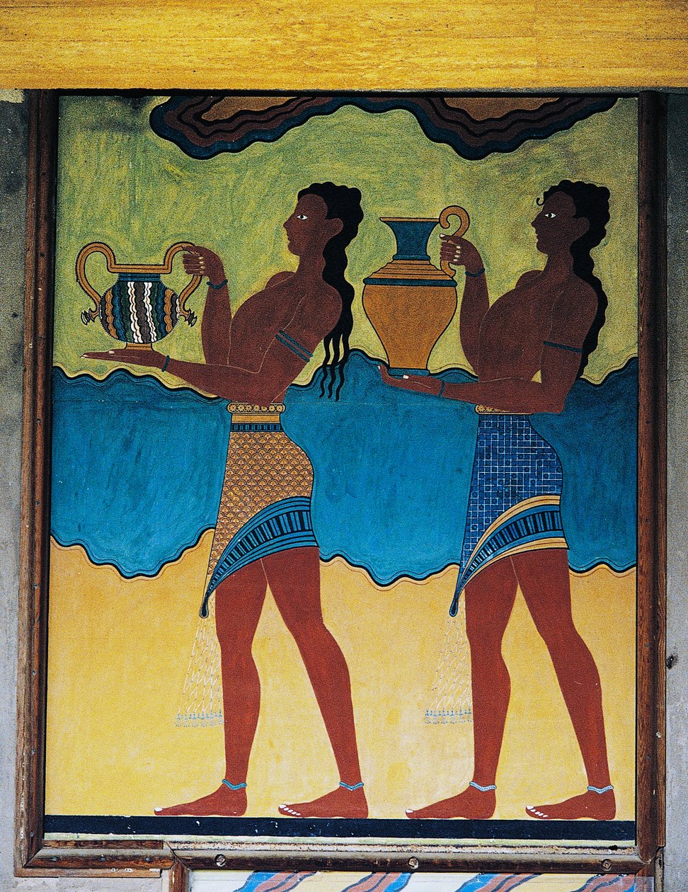 Sluhové nesoucí vázy, freska v paláci Knossos, Kréta, Řecko, minojská civilizace od Unbekannt Unbekannt