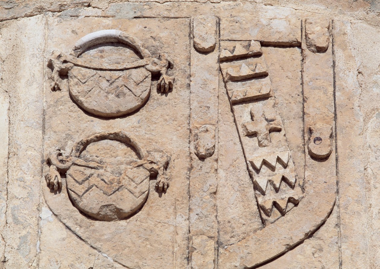 Španělsko, Kastilie-La Mancha, Hill of St. Christopher, Belmonte, Belmonte Castle, Architektonický detail zobrazující erb markýze de Villena od Unbekannt Unbekannt