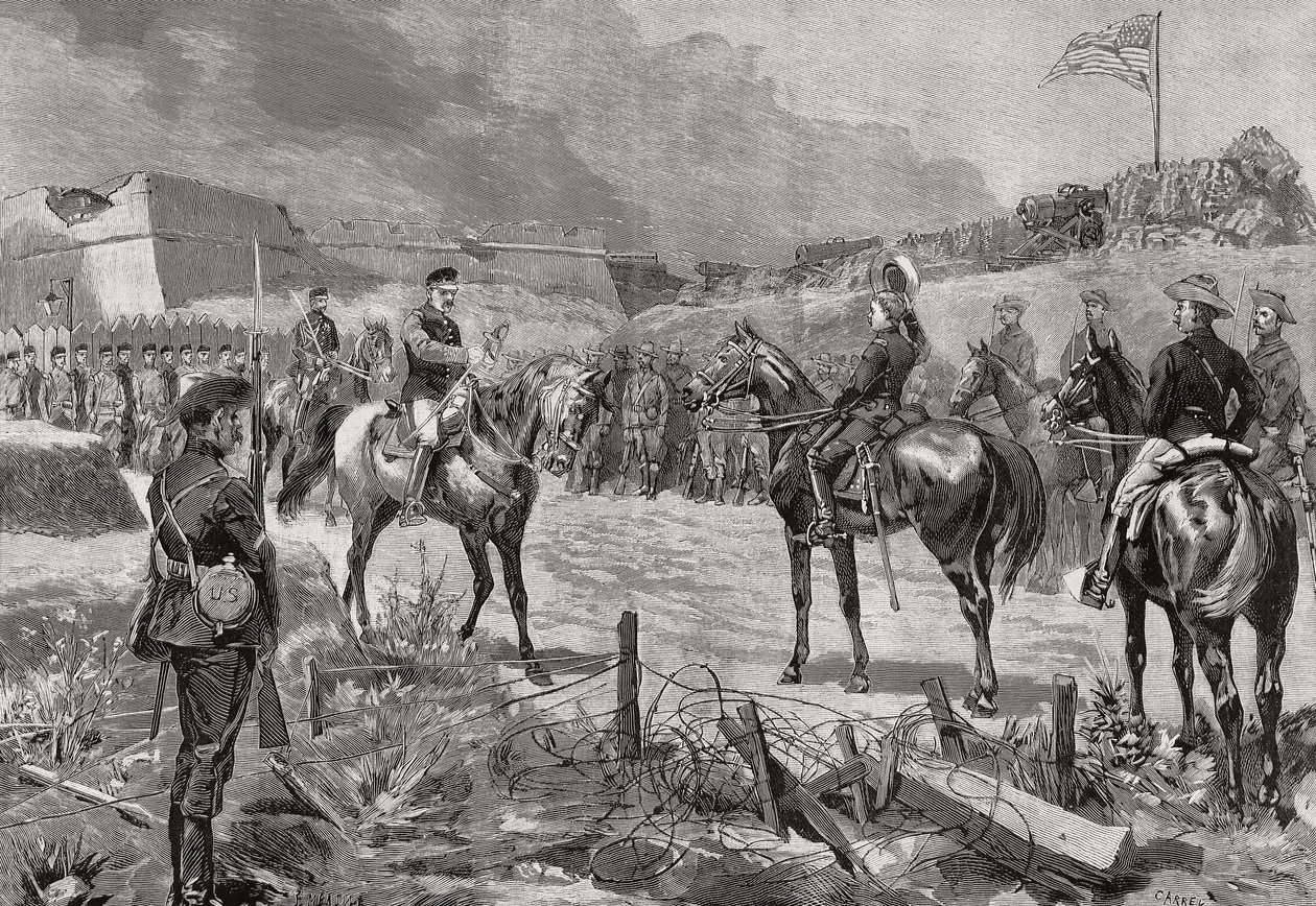 Španělský generál Jose Toral y Velazquez se vzdává americkým jednotkám, Santiago de Cuba, červenec 1898, španělsko-americká válka, Kuba od Unbekannt Unbekannt