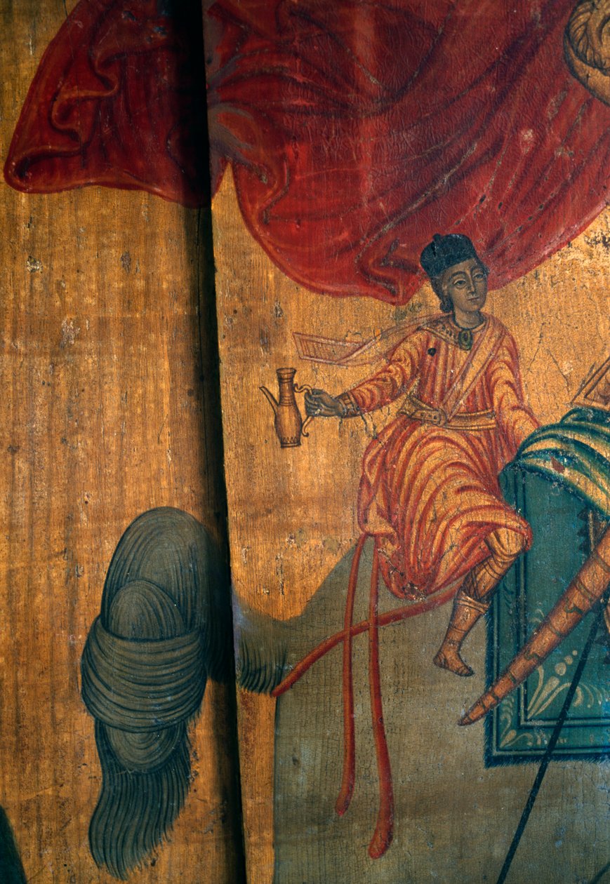 St George and Dragon, detail dřevěného panelu v kostele Agia Paraskevi, Anisaraki, Kréta, Řecko (foto) od Unbekannt Unbekannt