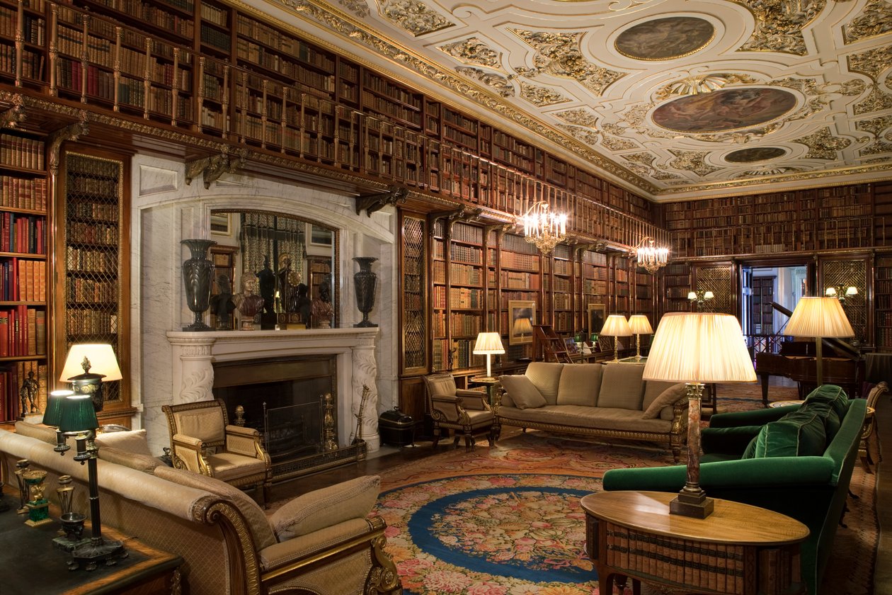 Knihovna, Chatsworth House, Derbyshire (foto) od Unbekannt Unbekannt