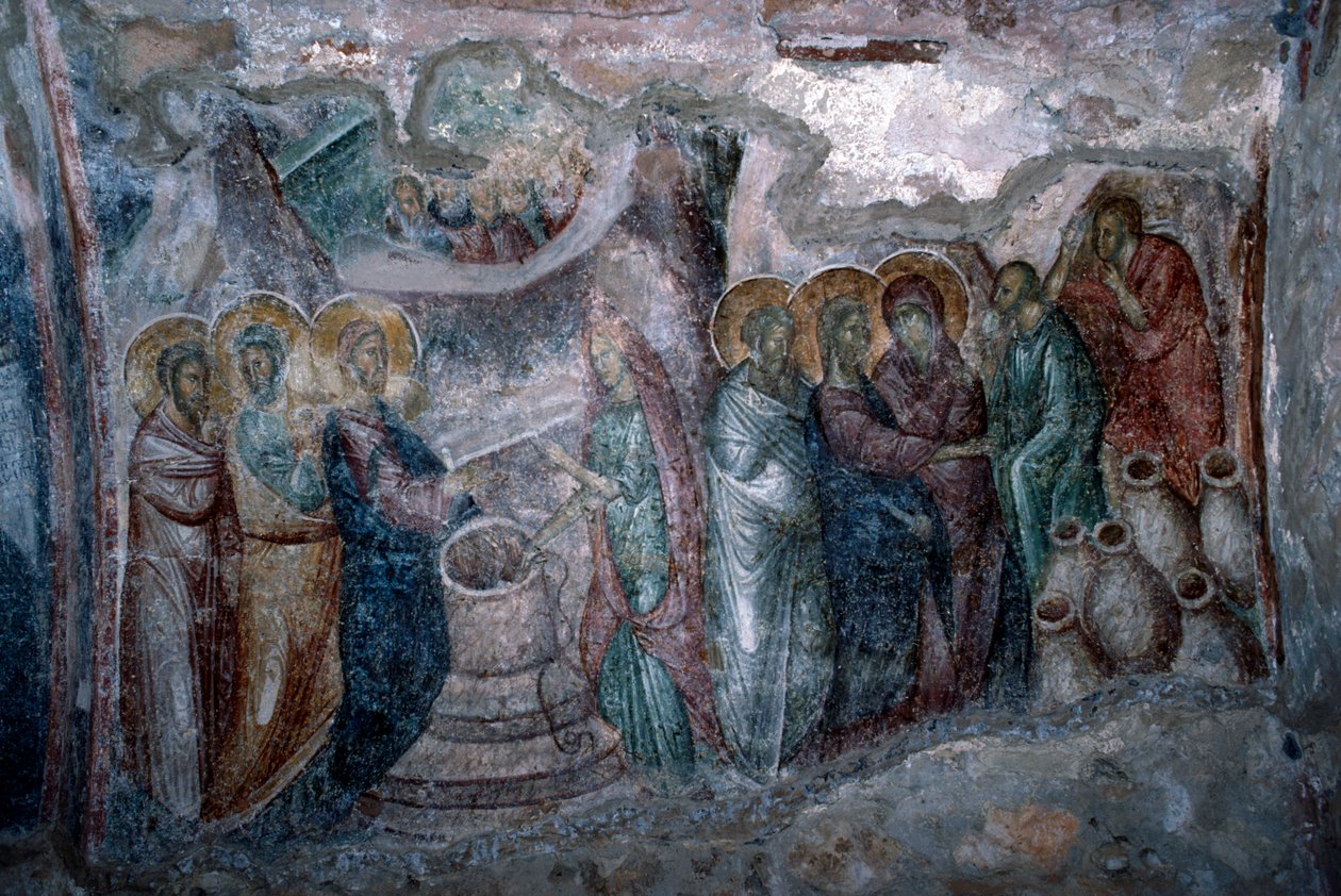 Svatba v Káně, freska v kostele Agia Sophia od Unbekannt Unbekannt