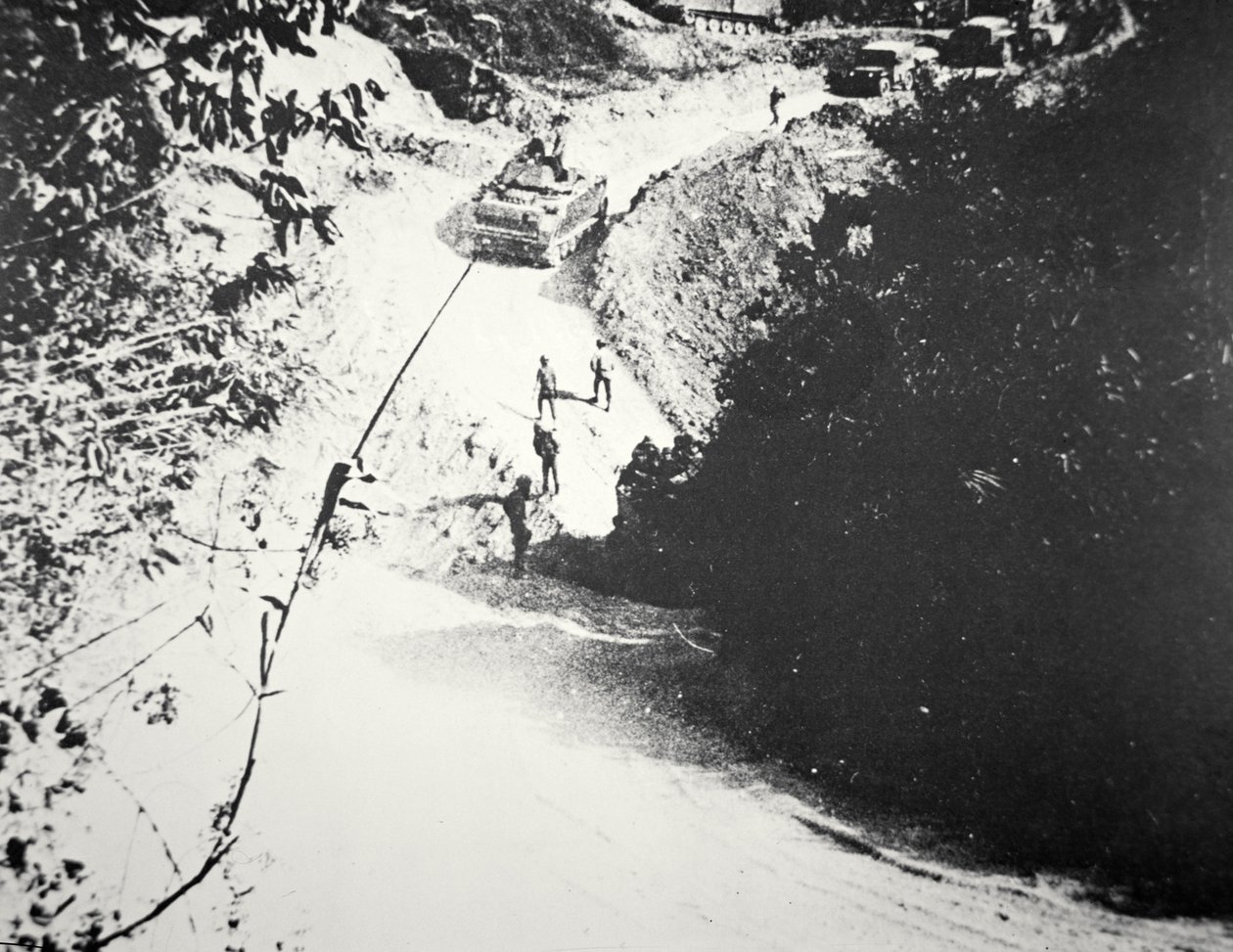 Pohled na Ho Či Minovu stezku v Laosu (černobílá fotografie) od Unbekannt Unbekannt