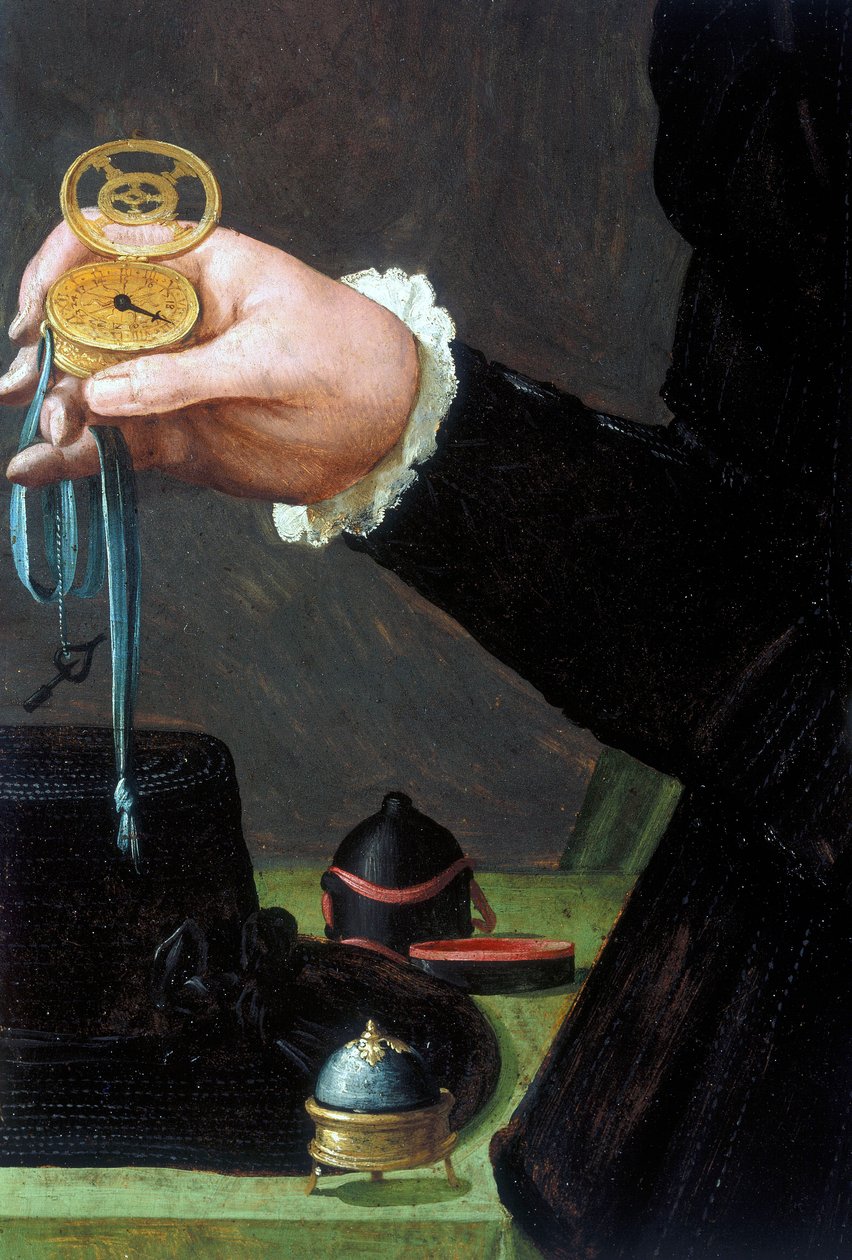 Hodinky, zápěstí, analogový detail z portrétu muže držícího hodinky, c 1558 od Unbekannt Unbekannt