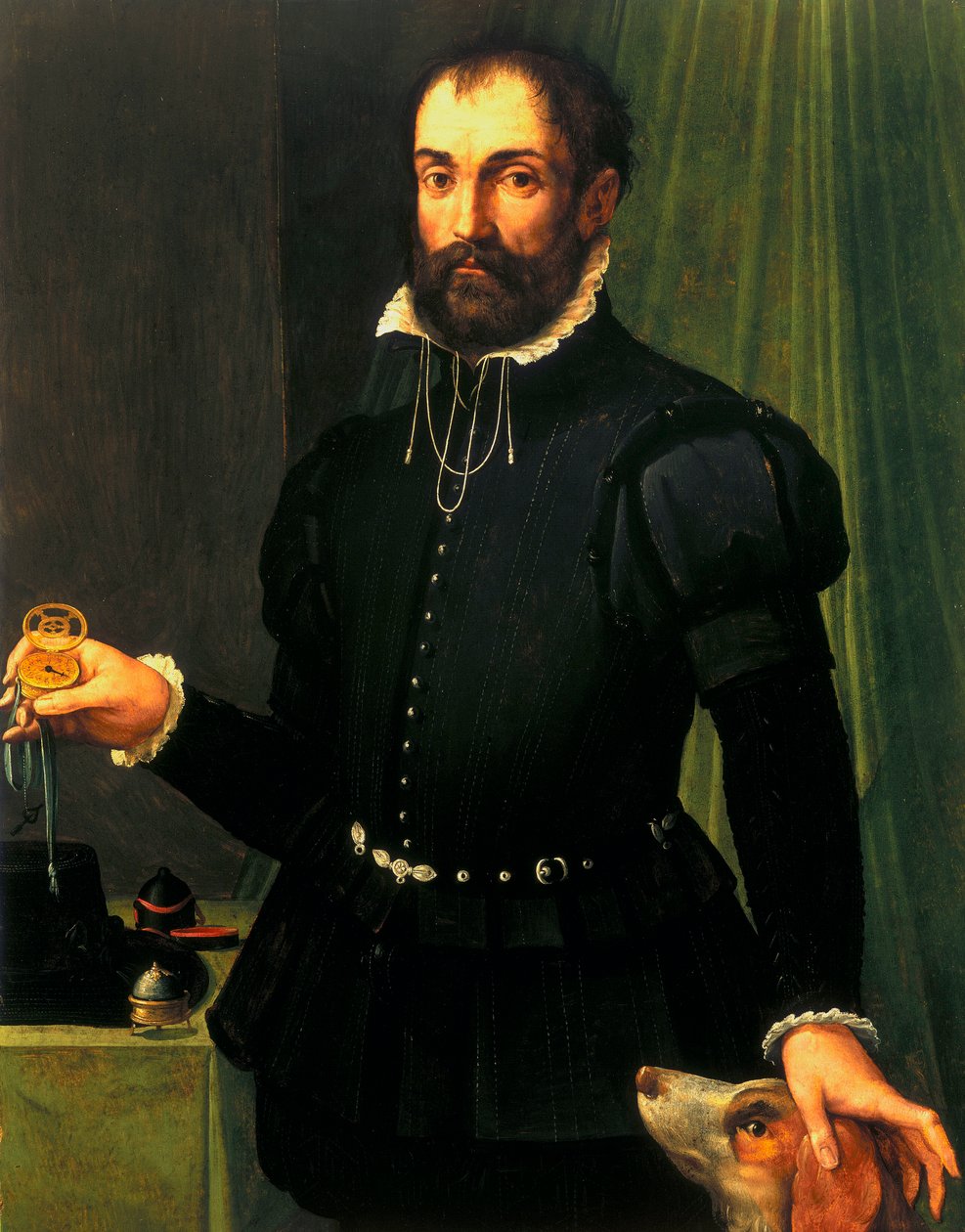 Hodinky, zápěstí, analogové Portrét muže, který držel hodinky, c 1558 od Unbekannt Unbekannt