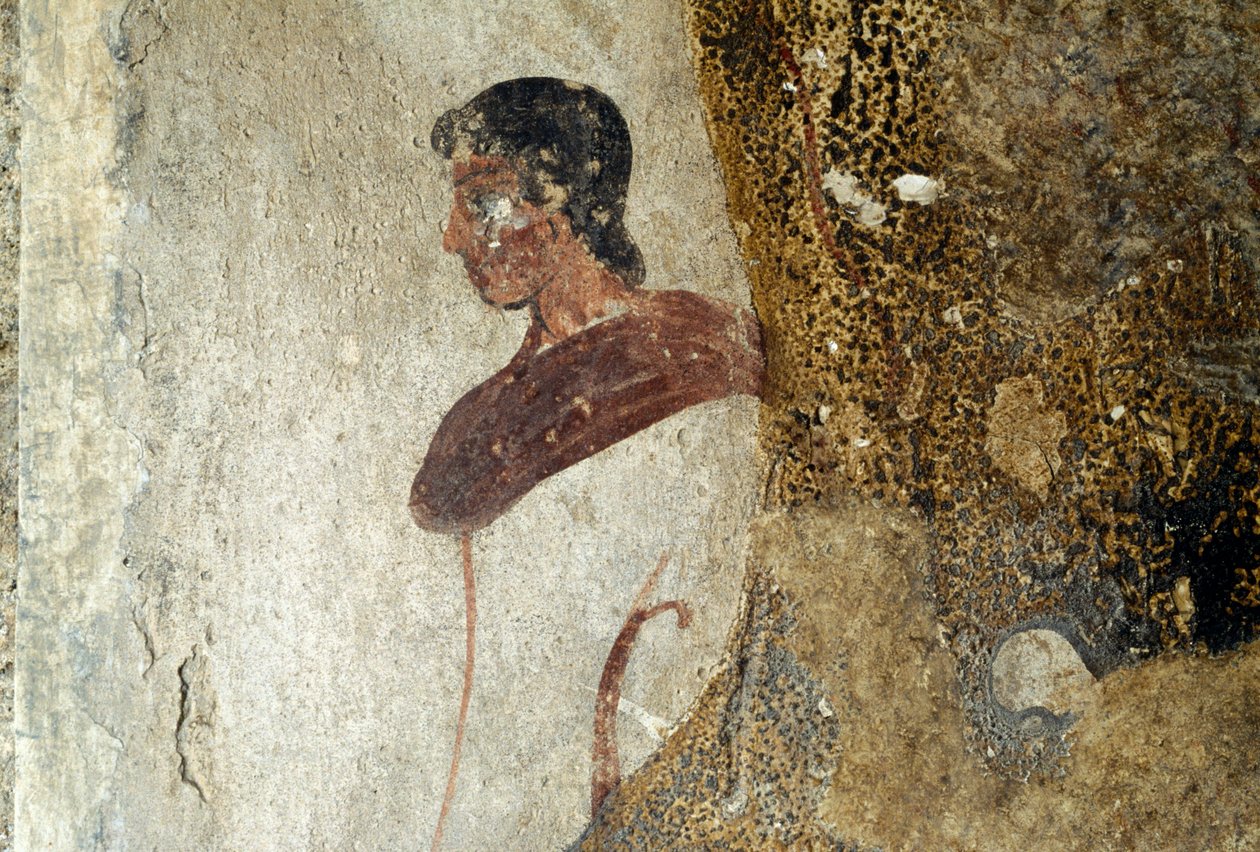 Mladý muž, detail z fresky z Paestum, Kampánie, Itálie, starověká řecká civilizace, Magna Graecia (foto) od Unbekannt Unbekannt