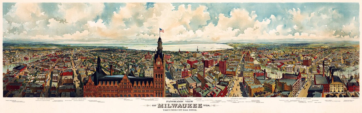 Panoramatický pohled na Milwaukee, Wis. Převzato z radniční věže / The Gugler Lithographic Co od Library of Congress