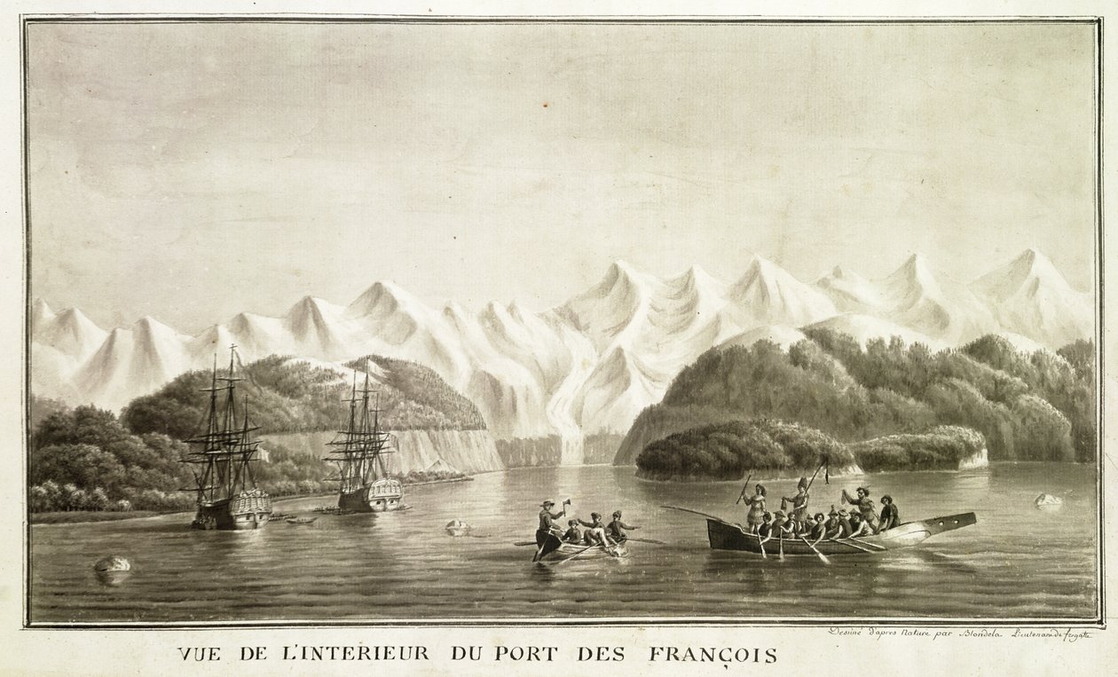 Le Port des Francais, Aljaška, z „Voyage de La Perouse“, červenec 1786 (pero a inkoust a mytí na papíře) (viz také 169018) od Lieutenant Blondela