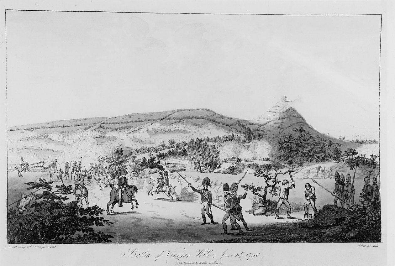 Bitva u Vinegar Hill, 21. června 1798, vyryl Henry Brocas (1762-1837) (viz 123758 pro barvu) od Lieutenant Carey