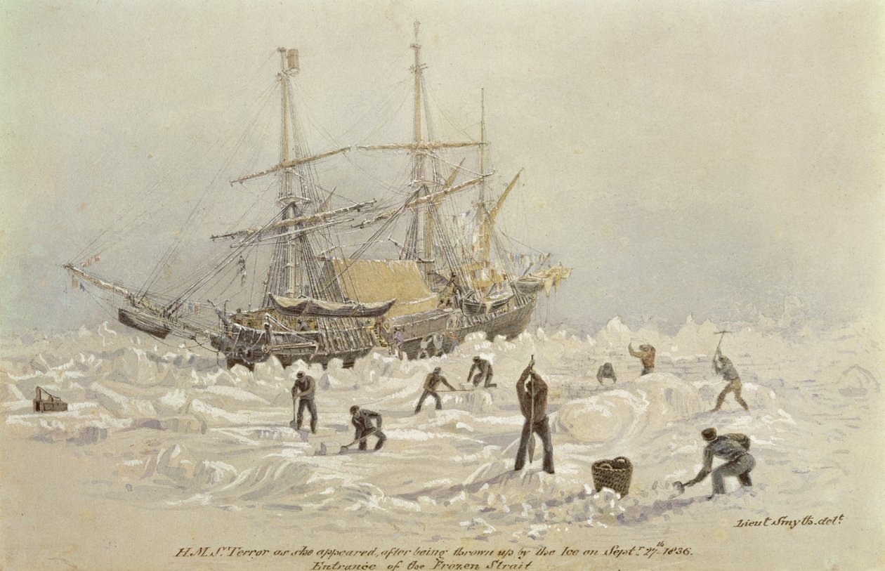 Příhody na obchodní cestě: HMS Terror, jak se objevila po vyvržení ledem v zamrzlém průlivu, 27. září 1836 od Lieutenant Smyth