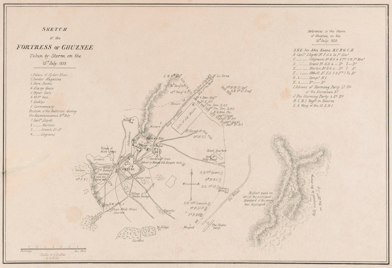 ?Náčrt pevnosti Ghuznee. Pořízeno Stormem 23. července 1839? od Lieutenant Thomas Wingate