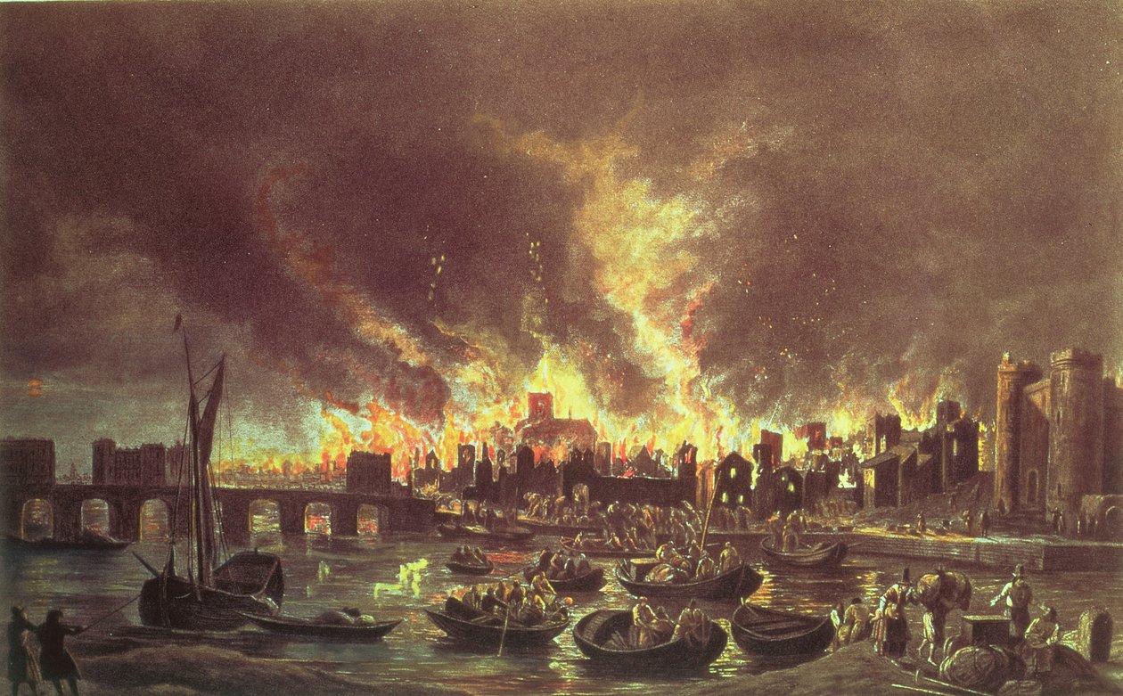 Velký požár Londýna, 1666 (tisk) (viz také 53641) od Lieve Verschuier