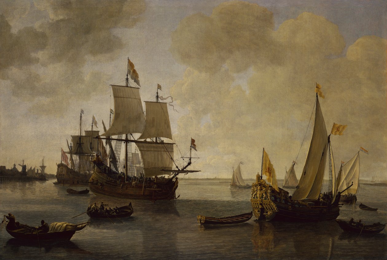 The States Yacht of Prince William II of Orange with other Shipping (olej na plátně) od Lieve Verschuier
