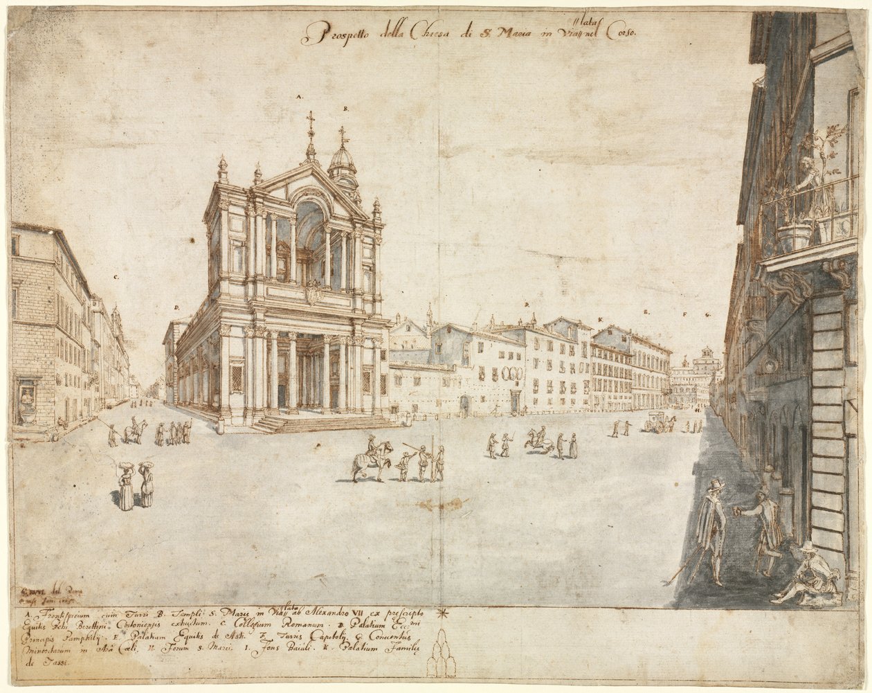 Osmnáct pohledů na Řím: Santa Maria in Via Lata, 1665. od Lievin Cruyl