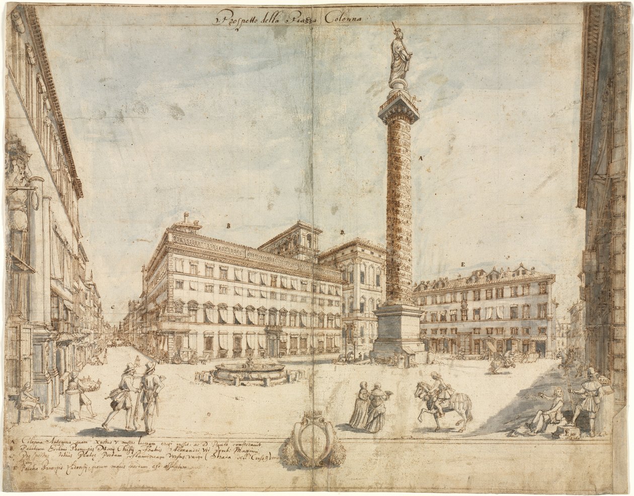 Osmnáct pohledů na Řím: Piazza Colonna, 1664. od Lievin Cruyl