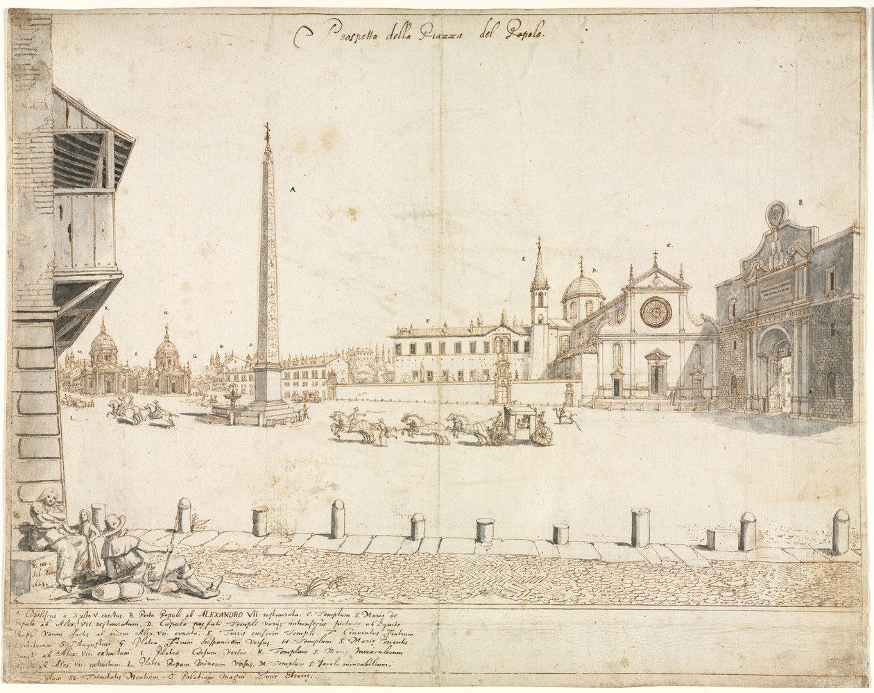 Osmnáct pohledů na Řím: Piazza del Popolo (recto) od Lievin Cruyl