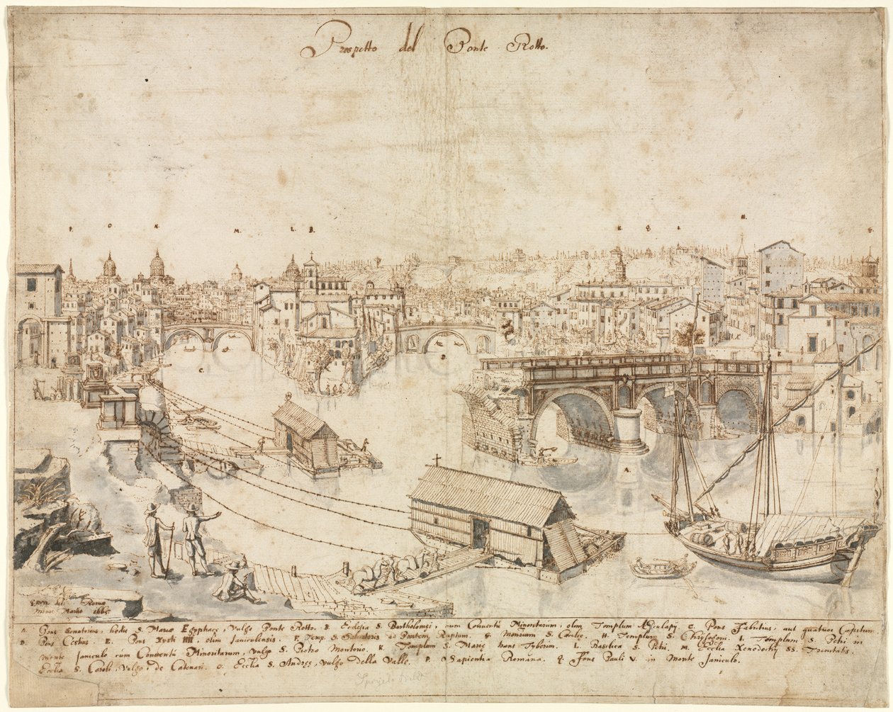 Osmnáct pohledů na Řím: Ponte Rotto od Lievin Cruyl