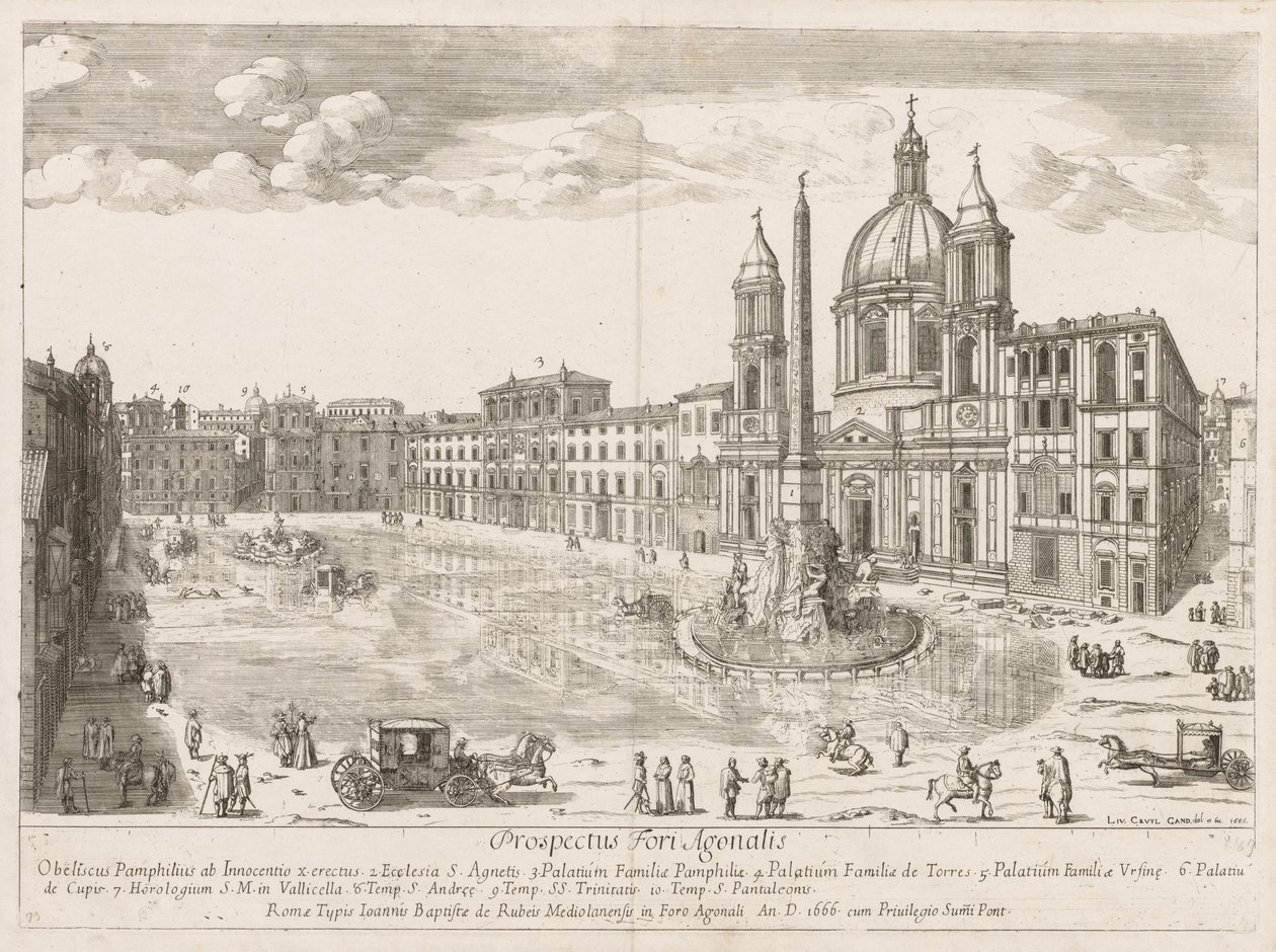 Piazza Navona z Prospektu Lourum města Říma, 1666. od Lievin Cruyl