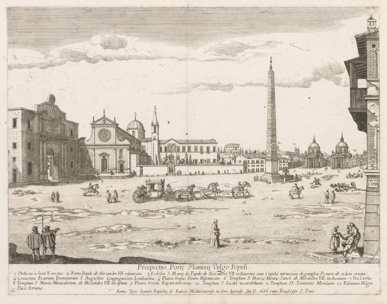 Piazza del Popolo z Prospektu Lourum města Říma, 1666. od Lievin Cruyl
