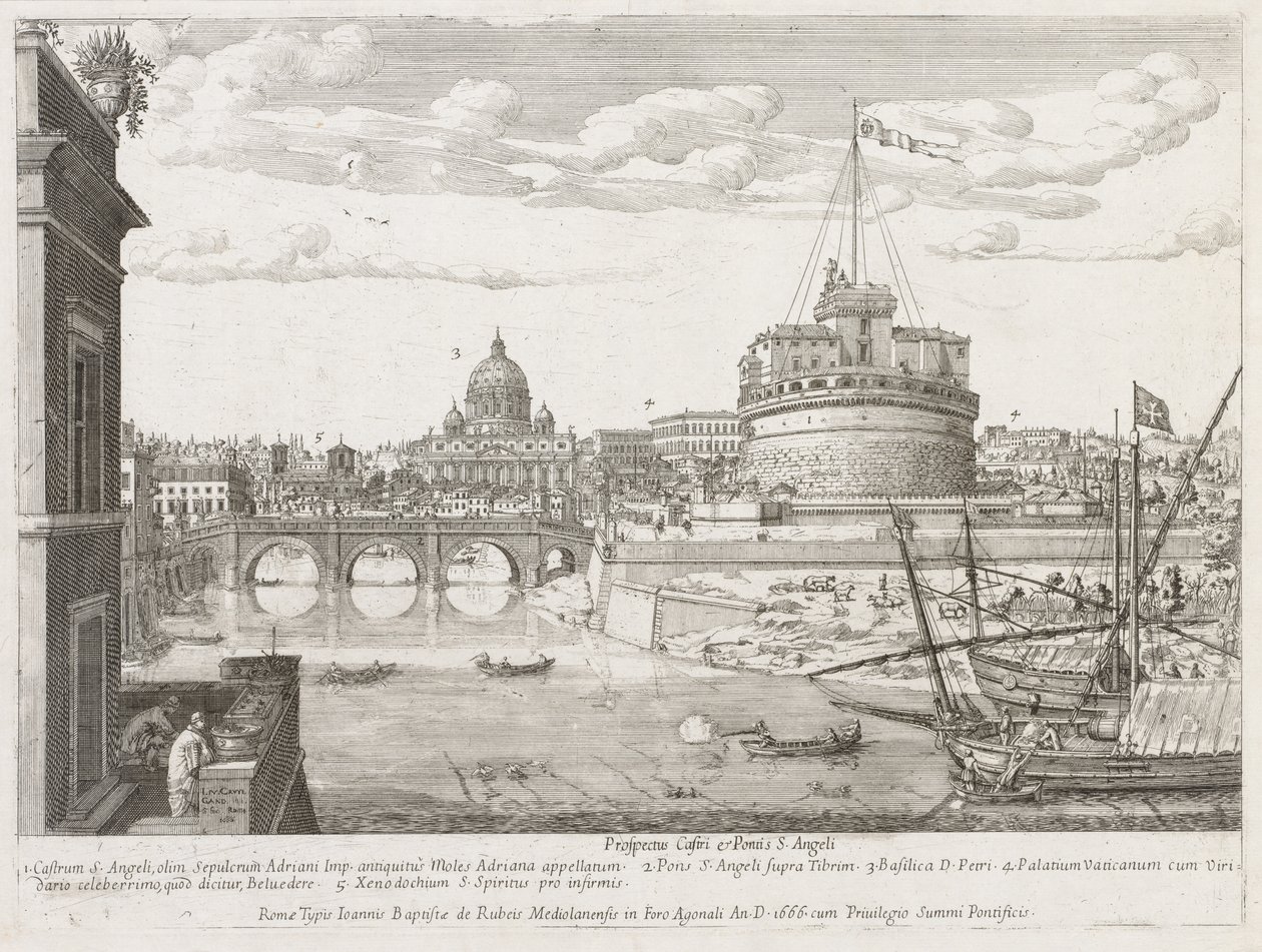 Svatý Angelo z Prospectus Lourum Urbis Romae Insignium, 1666 od Lievin Cruyl