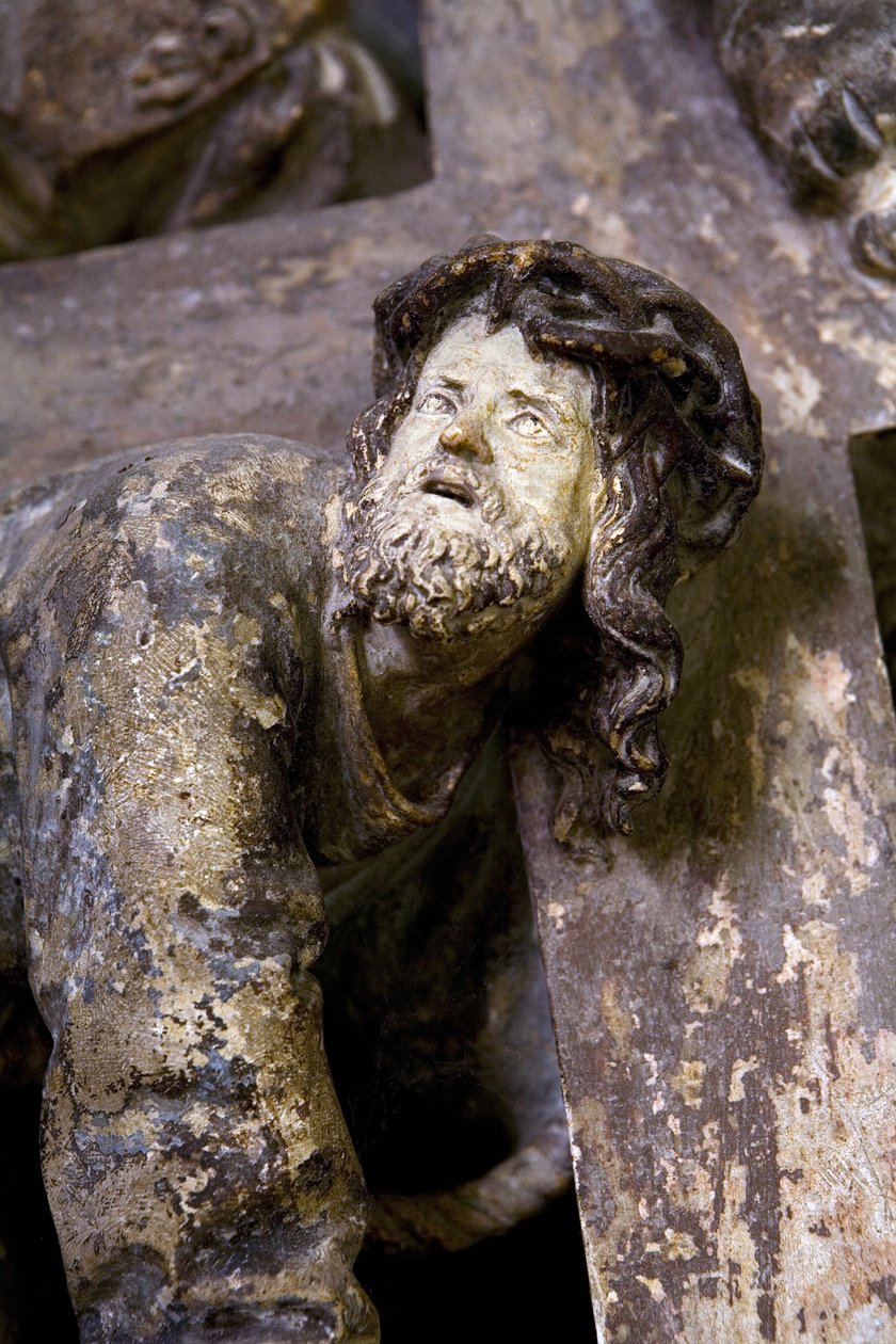 Oltářní obraz, levá deska, detail, Nesení kříže (malovaný kámen) od Ligier Richier