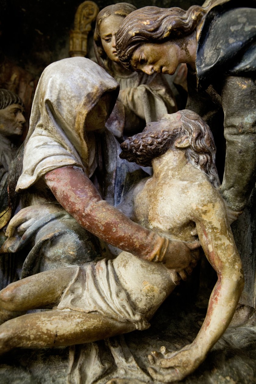 Oltářní obraz, pravá deska, detail, Snímání z kříže (malovaný kámen) od Ligier Richier