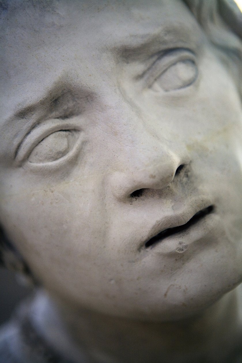 Pohřeb a mdloby Panny, detail: hlava Marie Cleophe od Ligier Richier