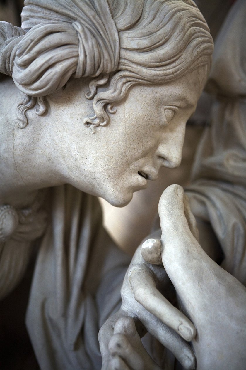 Pohřbení a mdloby Panny Marie, detail náhrobního kamene od Ligier Richier