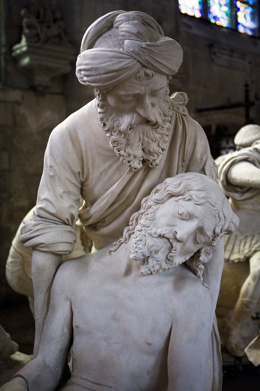 Pohřeb a mdloby Panny, detail: Josef z Arimatie zvedá Ježíše od Ligier Richier