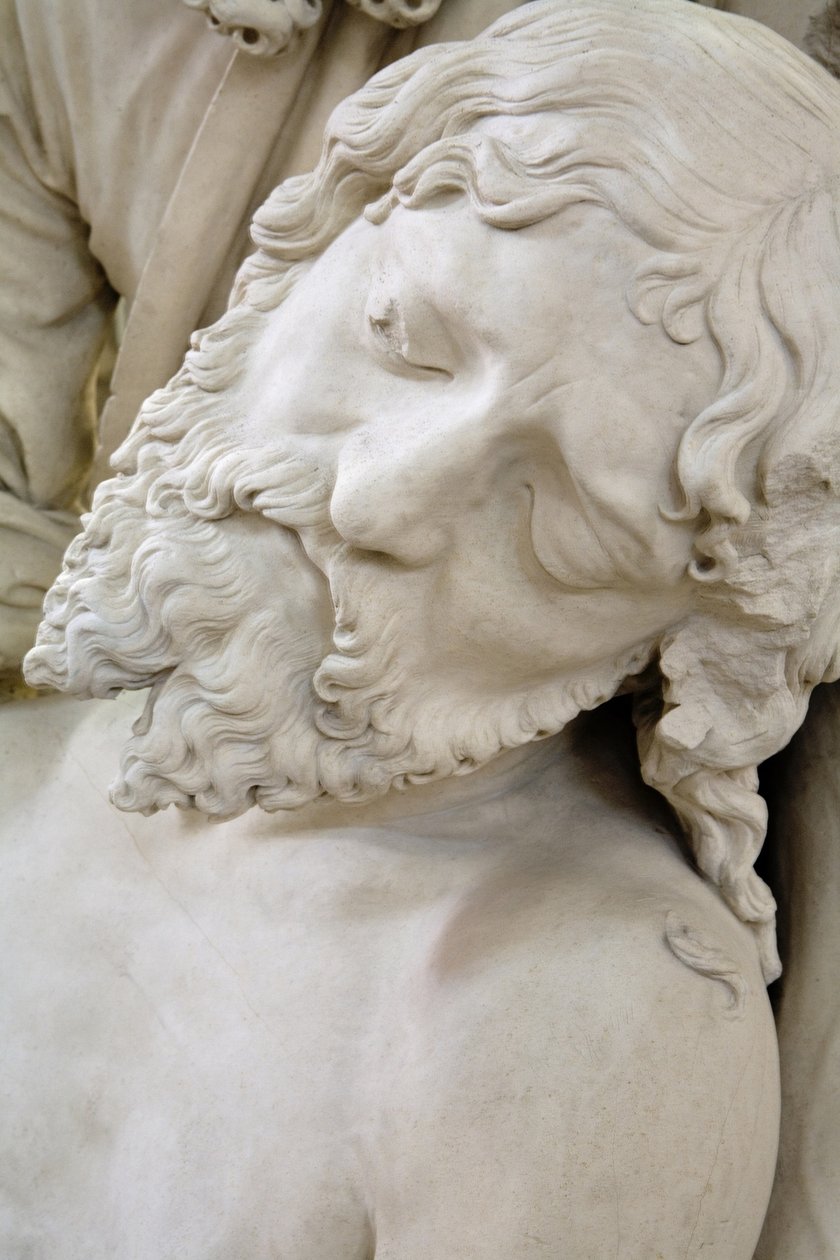 Pohřeb a mdloby Panny, detail: hlava Ježíše od Ligier Richier