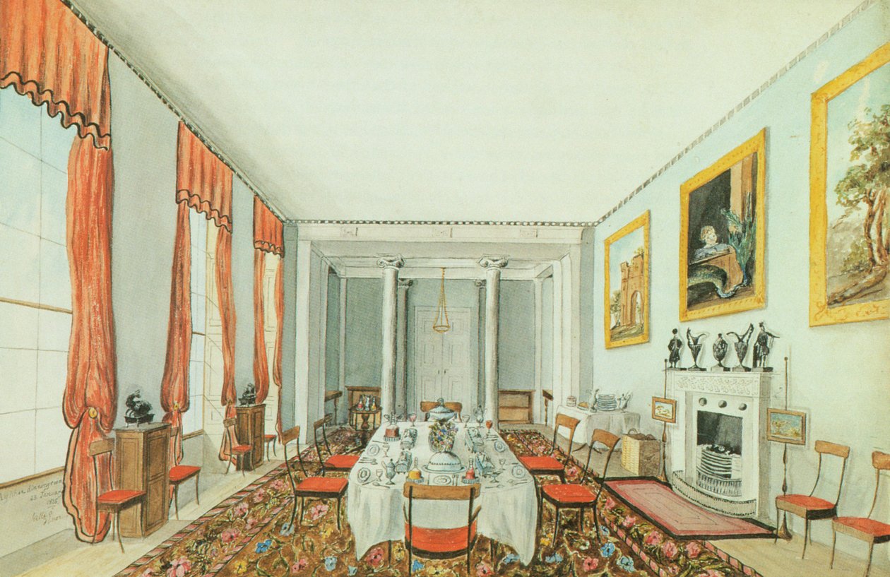 Jídelna v Aynhoe, 23. ledna 1835 (akvarel na papíře) od Lili Cartwright