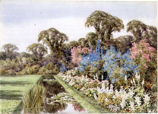 Herbaceous Border u rybníka (akvarel) od Lilian Stannard
